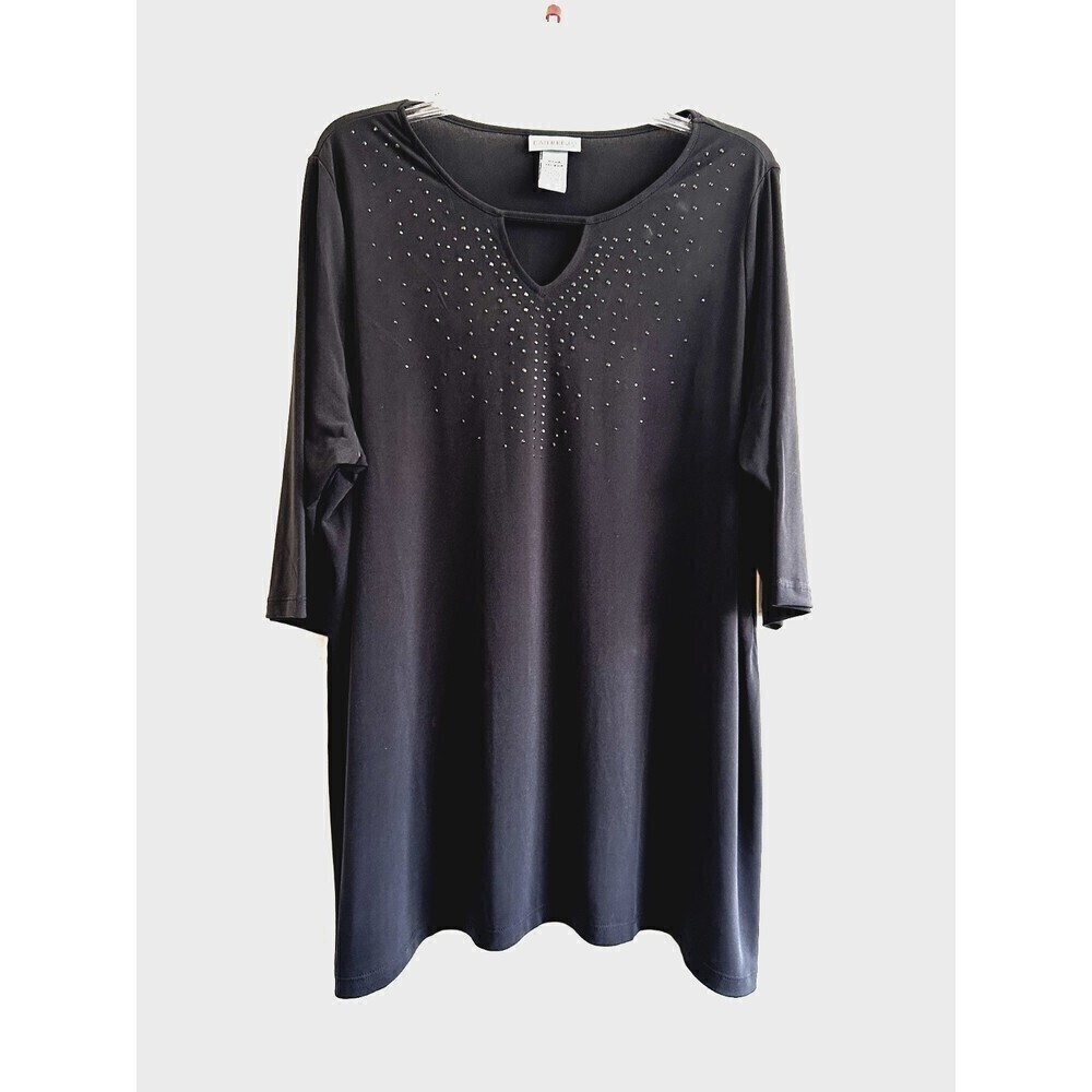 Catherine's Woman's Black Rhinestone Top Size 14/16WP 3/4‎ Sleeve Minimal Modern